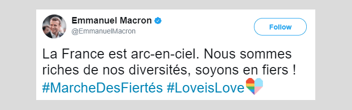 法国总统发帖力挺巴黎同志骄傲节